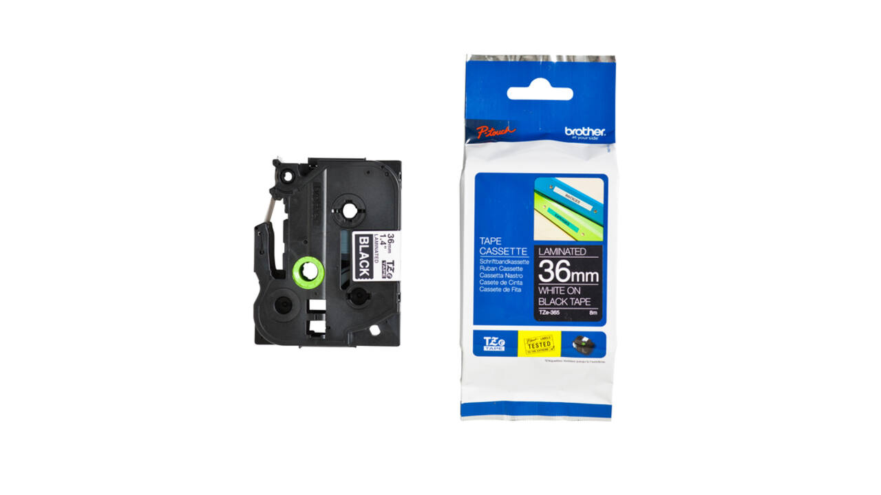 Labeltape Brother P-touch TZe-365 standaard 36mm wit op zwart