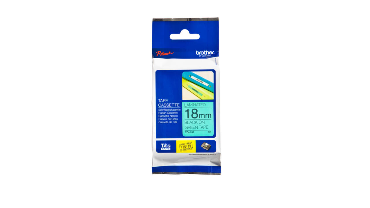 Labeltape Brother P-touch TZe-741 standaard 18mm zwart op groen