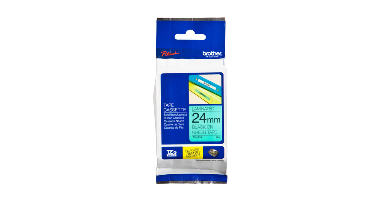 Labeltape Brother P-touch TZe-751 standaard 24mm zwart op groen