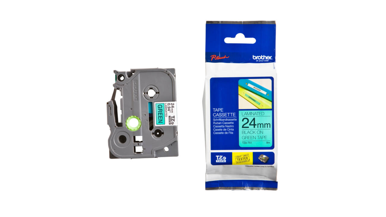 Labeltape Brother P-touch TZe-751 standaard 24mm zwart op groen