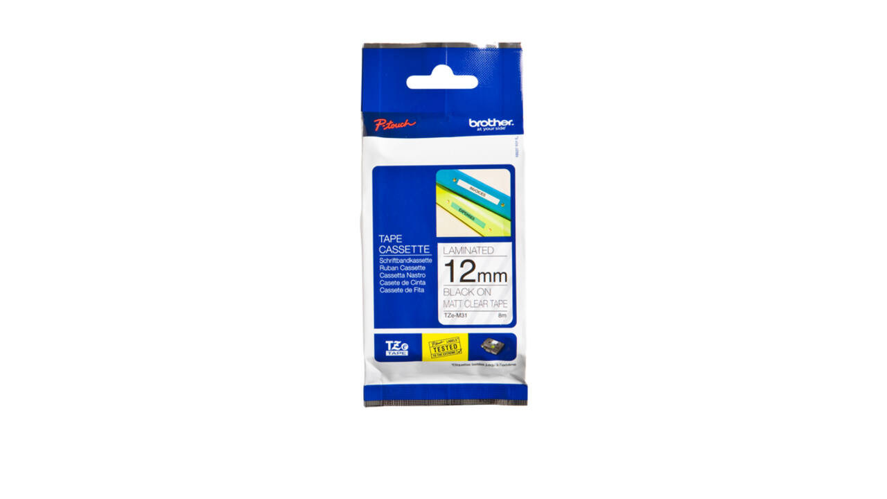 Labeltape Brother P-touch TZe-M31 mat 12mm zwart op transparant