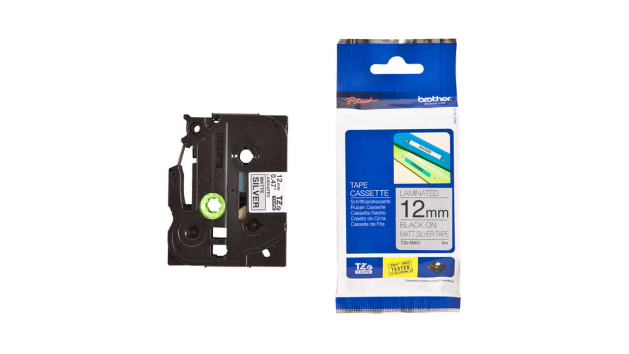 Labeltape Brother P-touch TZe-M931 metallic 12mm zwart op zilver