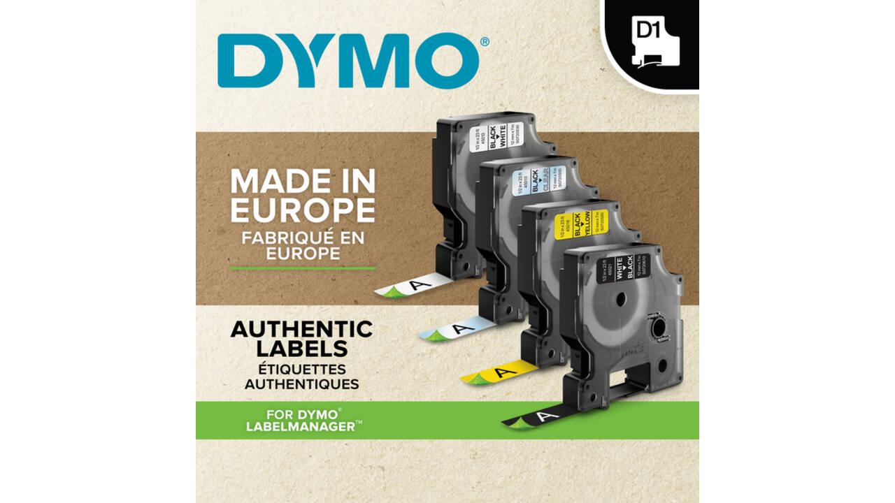 Labeltape Dymo LabelManager D1 polyester 12mmx7m zwart op wit