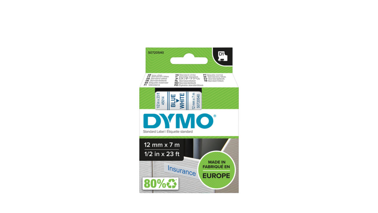 Labeltape Dymo LabelManager D1 polyester 12mm blauw op wit