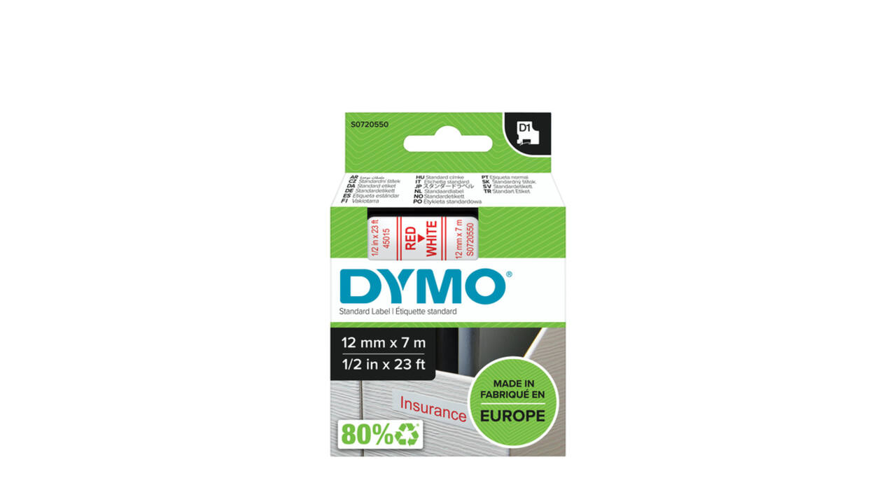 Labeltape Dymo LabelManager D1 polyester 12mm rood op wit