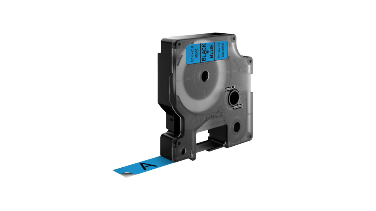 Labeltape Dymo LabelManager D1 polyester 12mm zwart op blauw