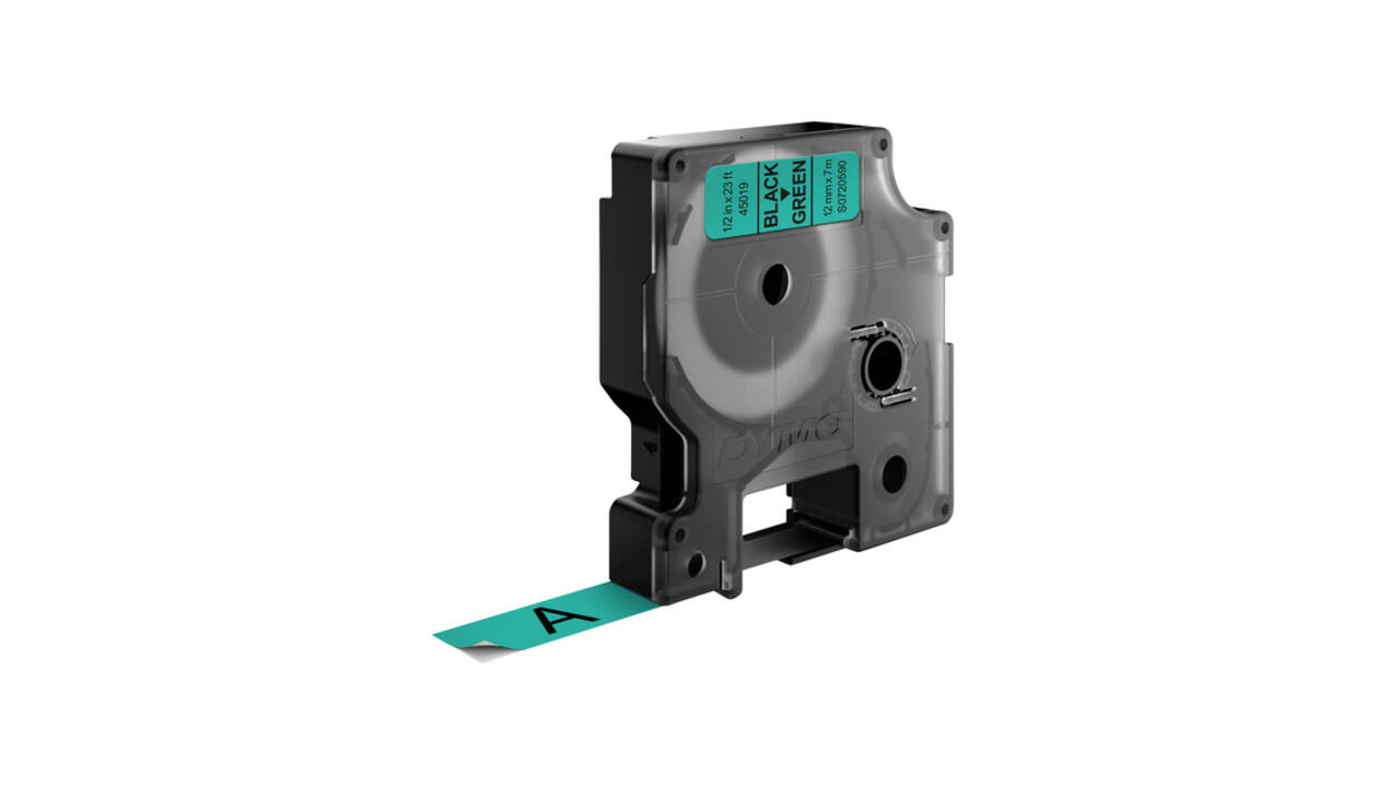 Labeltape Dymo LabelManager D1 polyester 12mm zwart op groen