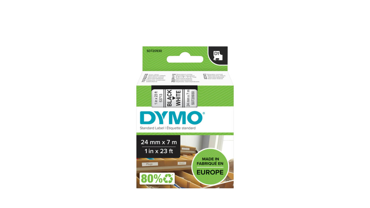 Labeltape Dymo LabelManager D1 polyester 24mm zwart op wit