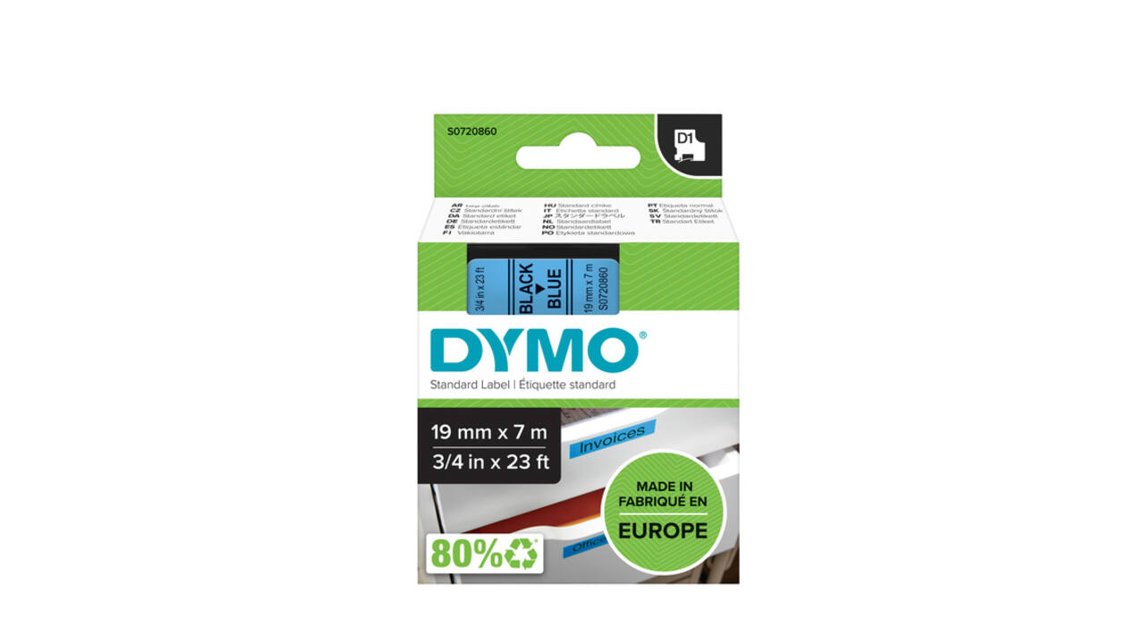 Labeltape Dymo LabelManager D1 polyester 19mm zwart op blauw