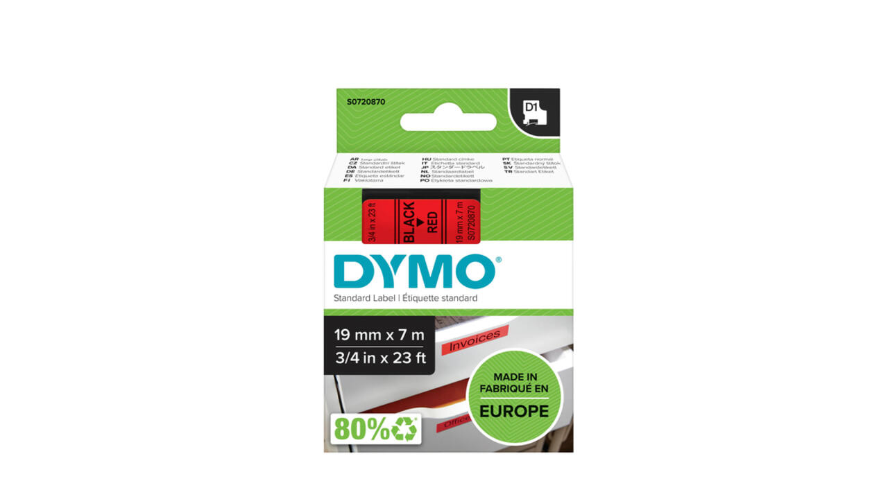 Labeltape Dymo LabelManager D1 polyester 19mm zwart op rood