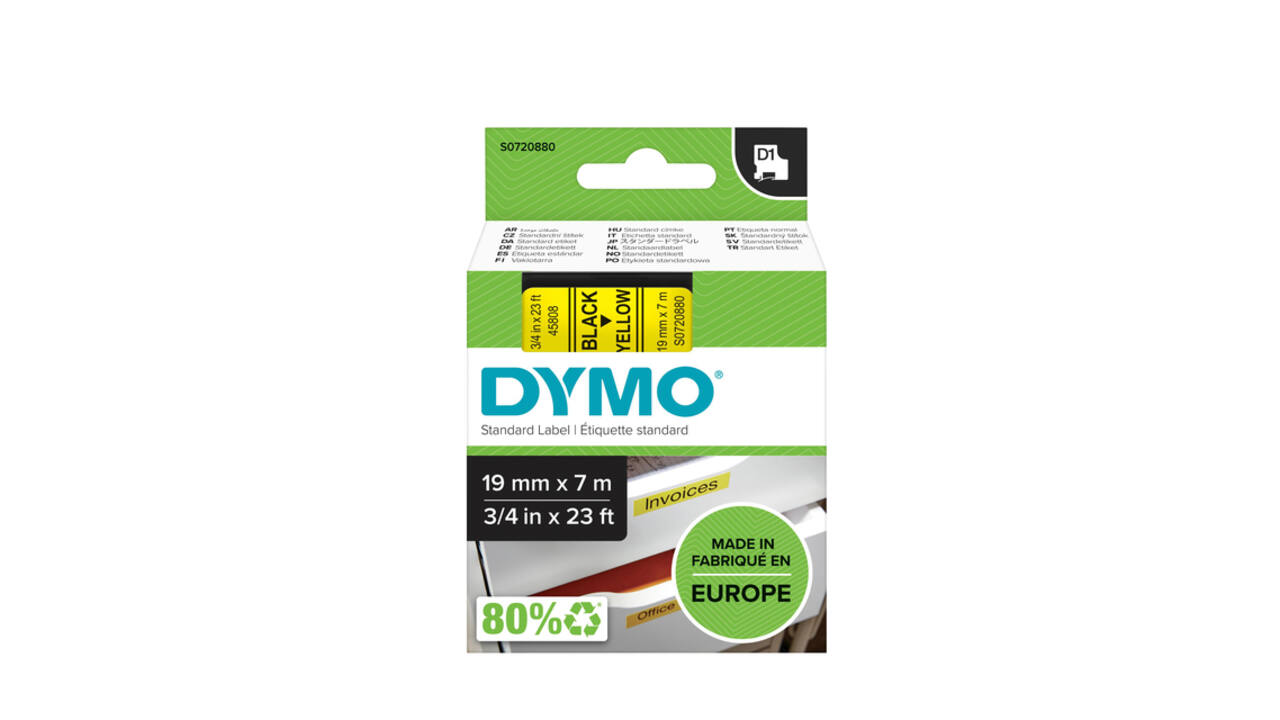 Labeltape Dymo LabelManager D1 polyester 19mm zwart op geel