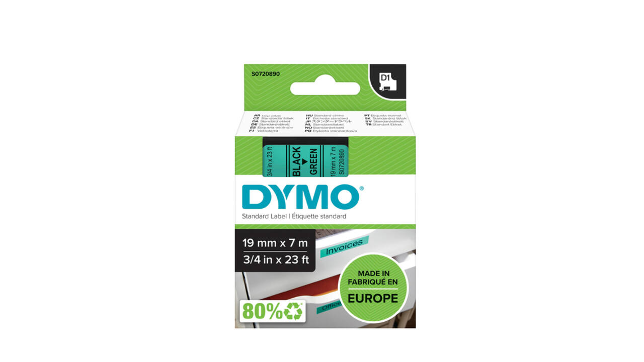 Labeltape Dymo LabelManager D1 polyester 19mm zwart op groen