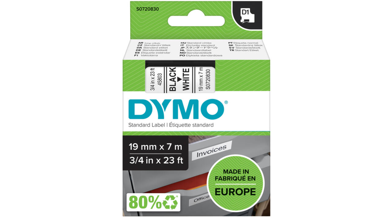 Labeltape Dymo LabelManager D1 polyester 19mmx7m zwart op wit