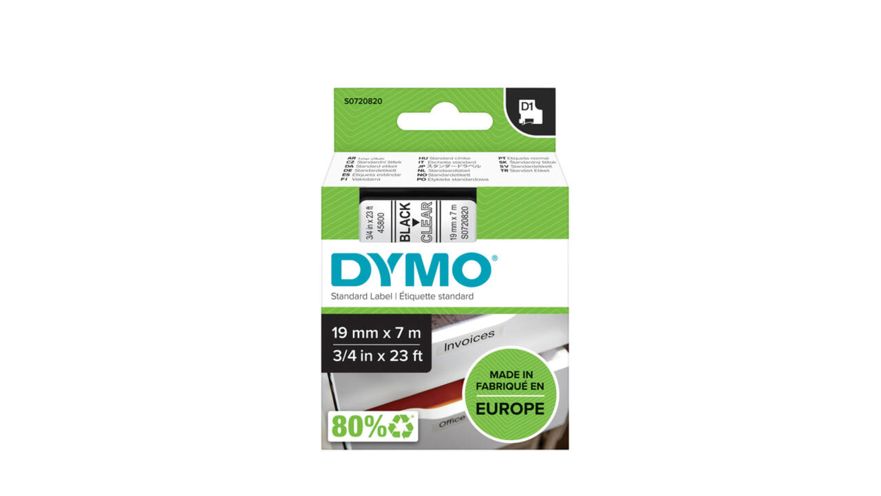 Labeltape Dymo LabelManager D1 polyester 19mm zwart op transparant