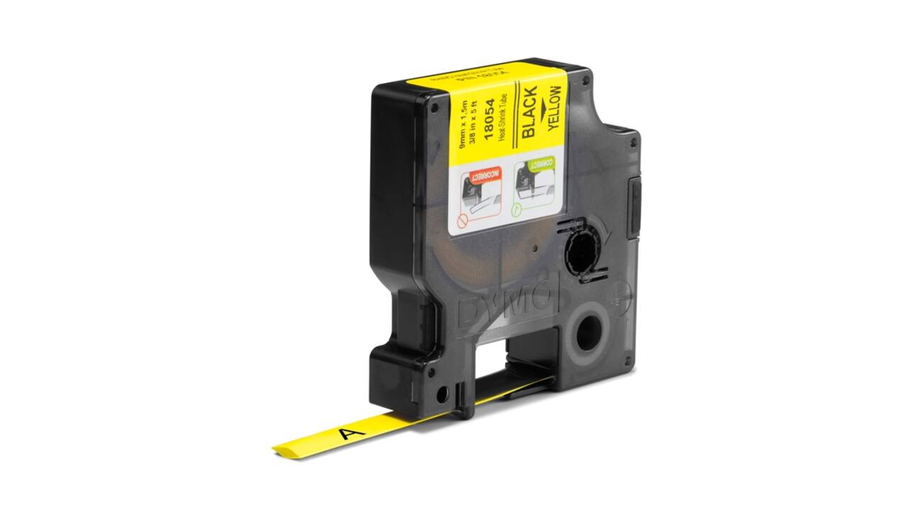 Labeltape Dymo Rhino industrieel krimpkous 9mm zwart op geel