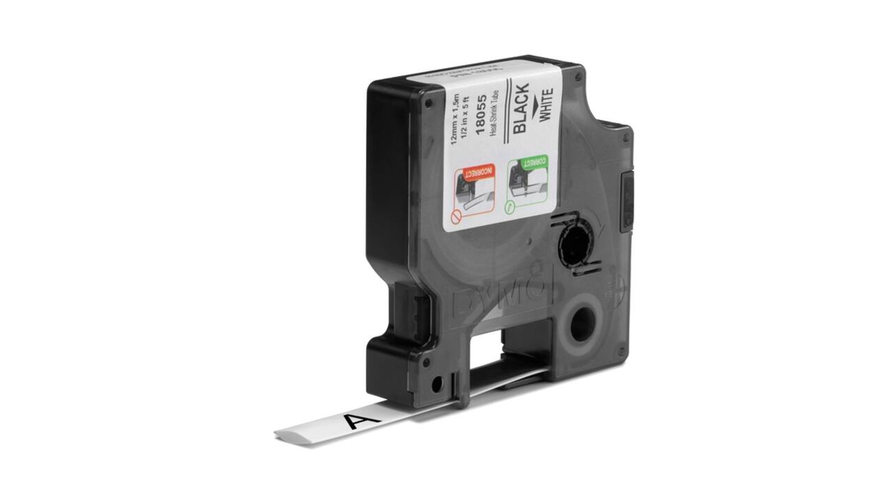Labeltape Dymo Rhino industrieel krimpkous 12mm zwart op wit