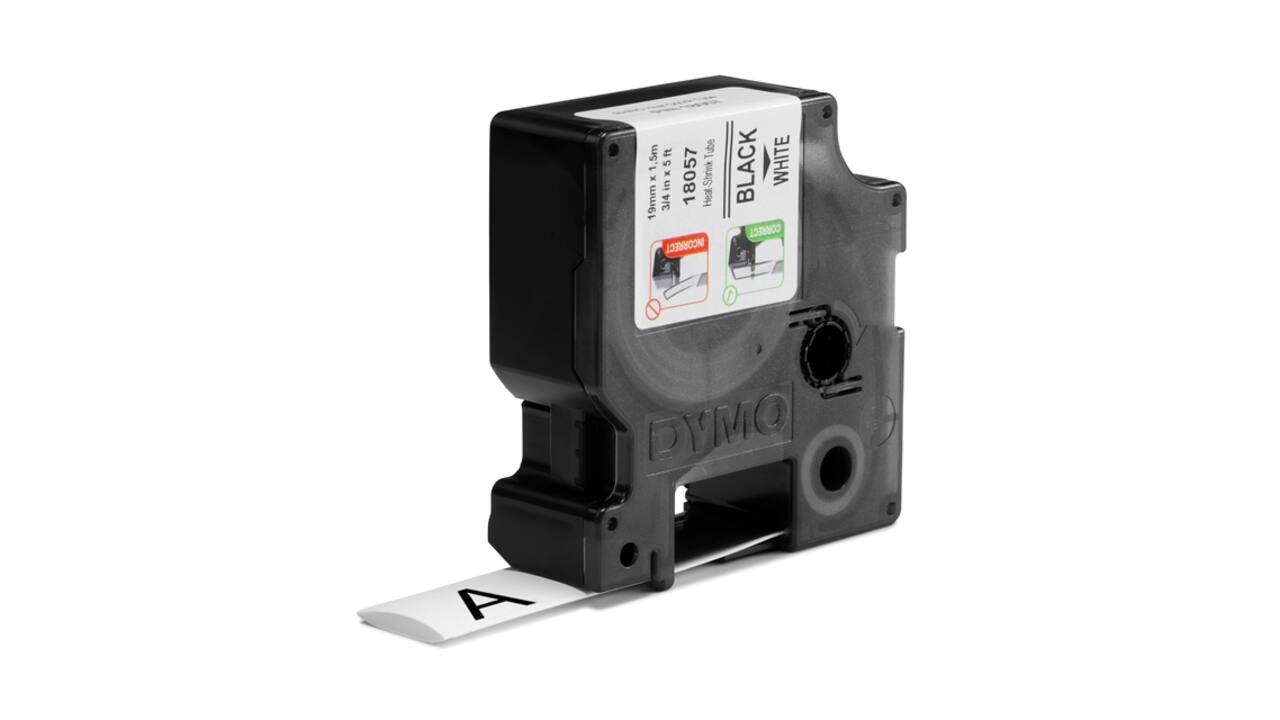Labeltape Dymo Rhino industrieel krimpkous 19mm zwart op wit