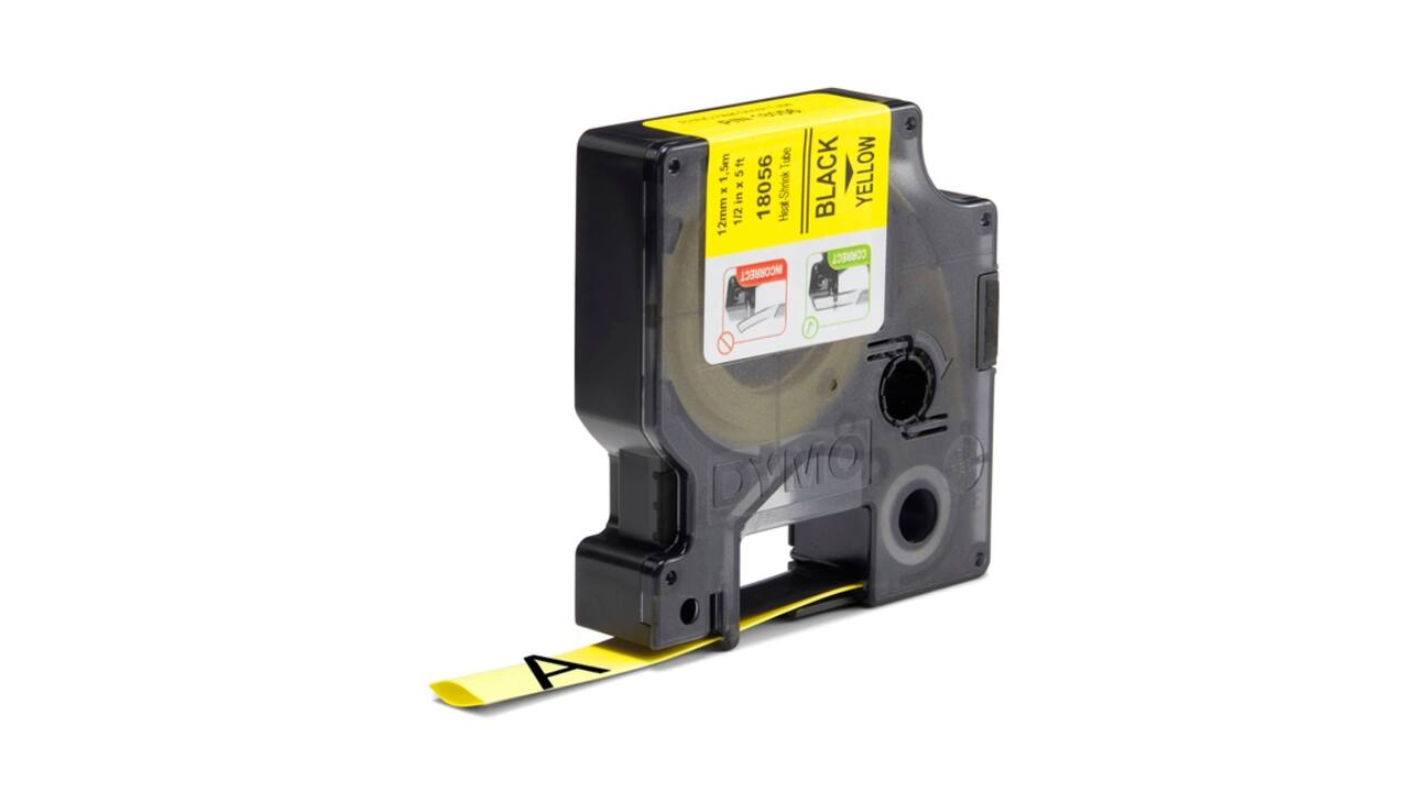 Labeltape Dymo Rhino industrieel krimpkous 12mm zwart op geel