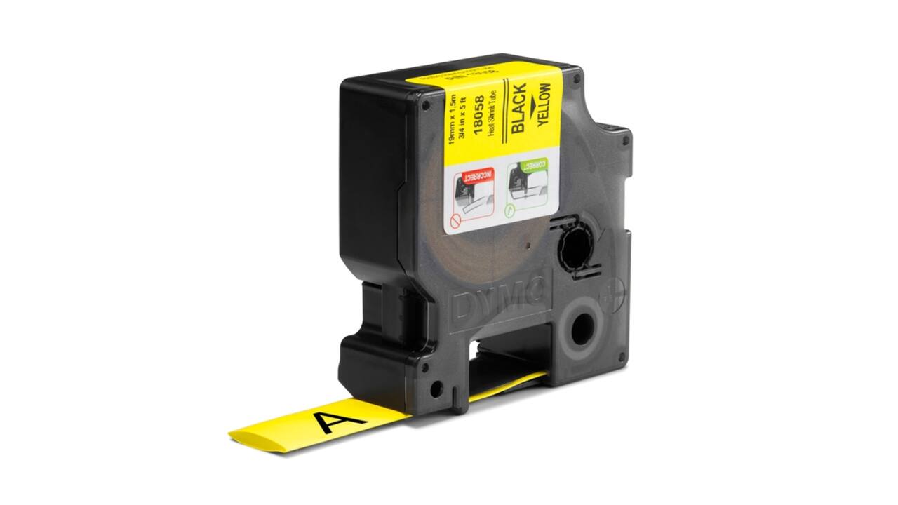 Labeltape Dymo Rhino industrieel krimpkous 19mm zwart op geel