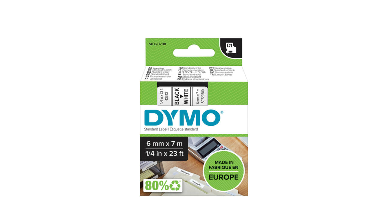 Labeltape Dymo LabelManager D1 polyester 6mm zwart op wit