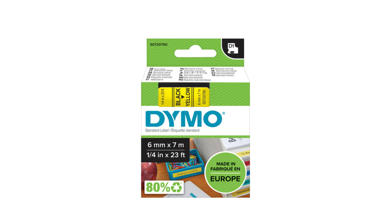 Labeltape Dymo LabelManager D1 polyester 6mm zwart op geel