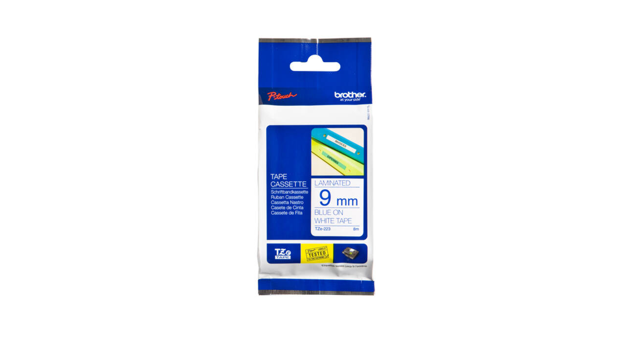 Labeltape Brother P-touch TZe-223 standaard 9mm blauw op wit