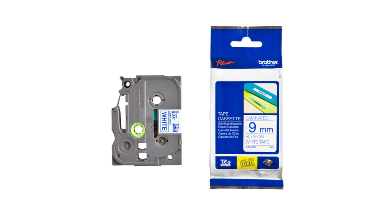 Labeltape Brother P-touch TZe-223 standaard 9mm blauw op wit
