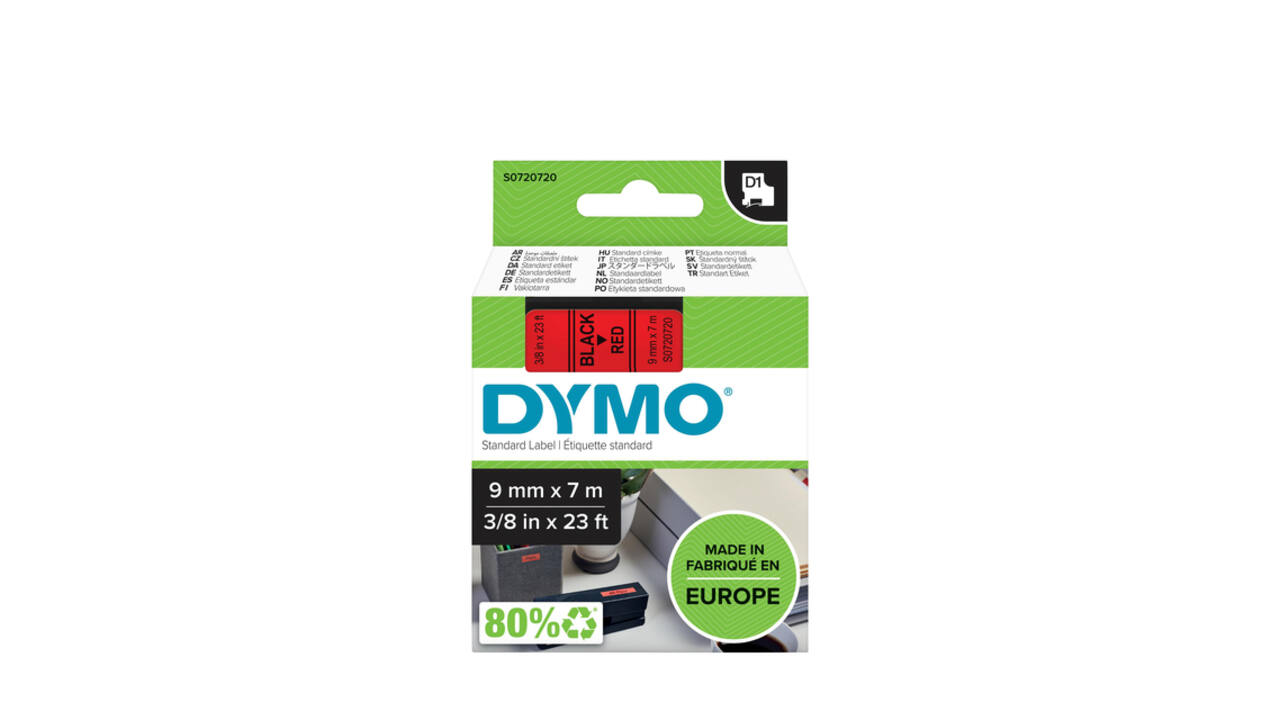 Labeltape Dymo LabelManager D1 polyester 9mm zwart op rood