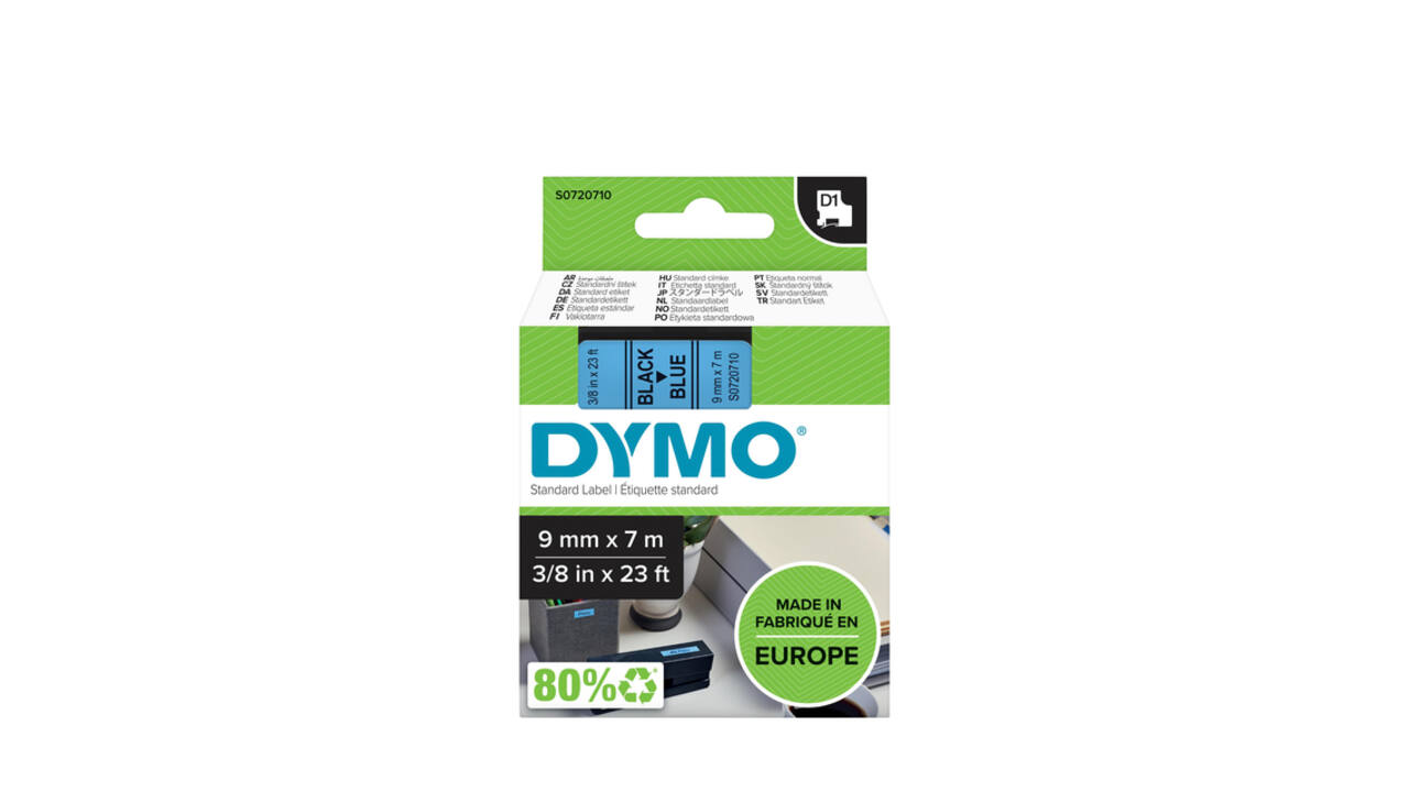 Labeltape Dymo LabelManager D1 polyester 9mm zwart op blauw