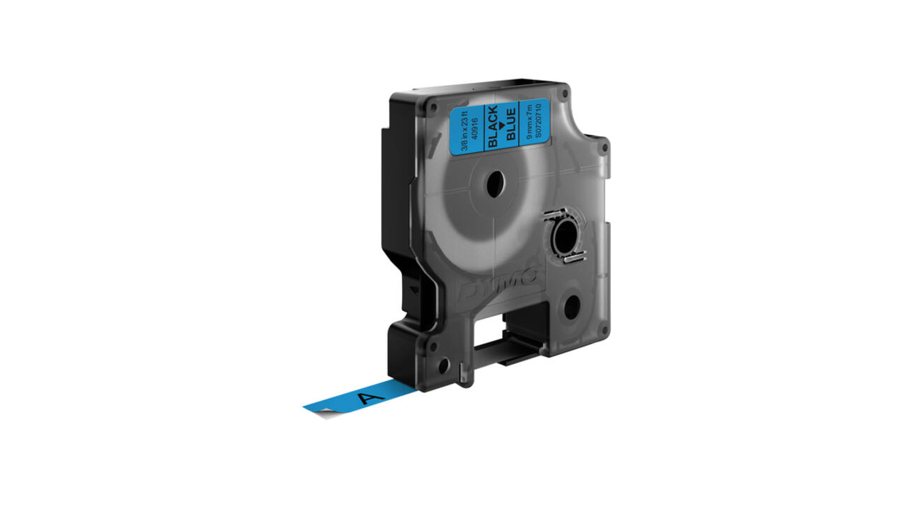 Labeltape Dymo LabelManager D1 polyester 9mm zwart op blauw