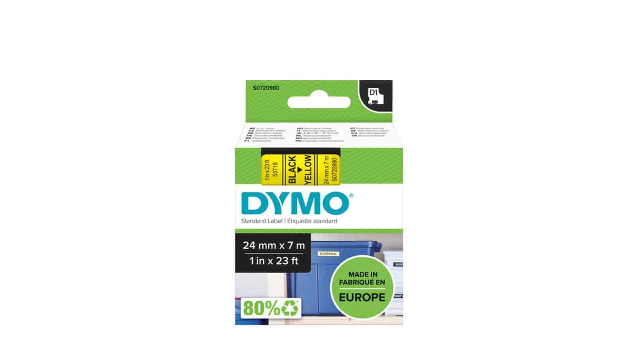 Labeltape Dymo LabelManager D1 polyester 24mm zwart op geel