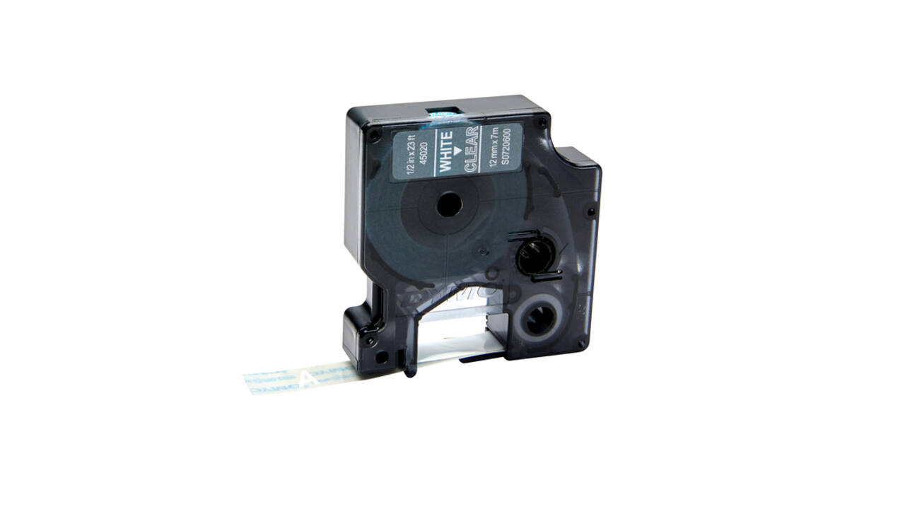 Labeltape Dymo LabelManager D1 polyester 12mm wit op transparant
