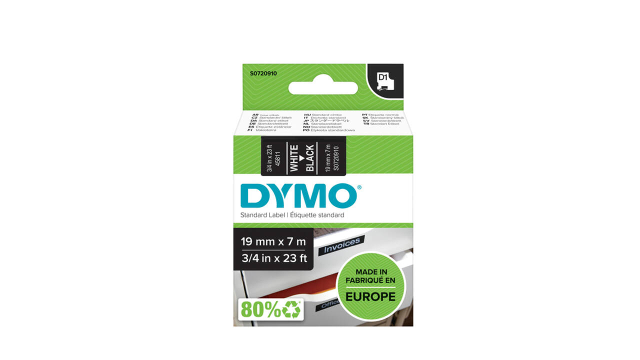 Labeltape Dymo LabelManager D1 polyester 19mm wit op zwart