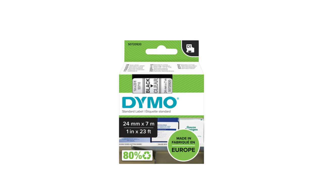 Labeltape Dymo LabelManager D1 polyester 24mm zwart op transparant