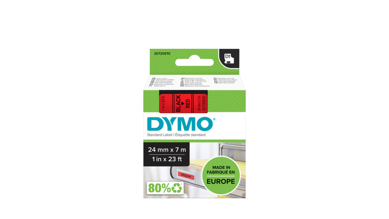 Labeltape Dymo LabelManager D1 polyester 24mm zwart op rood