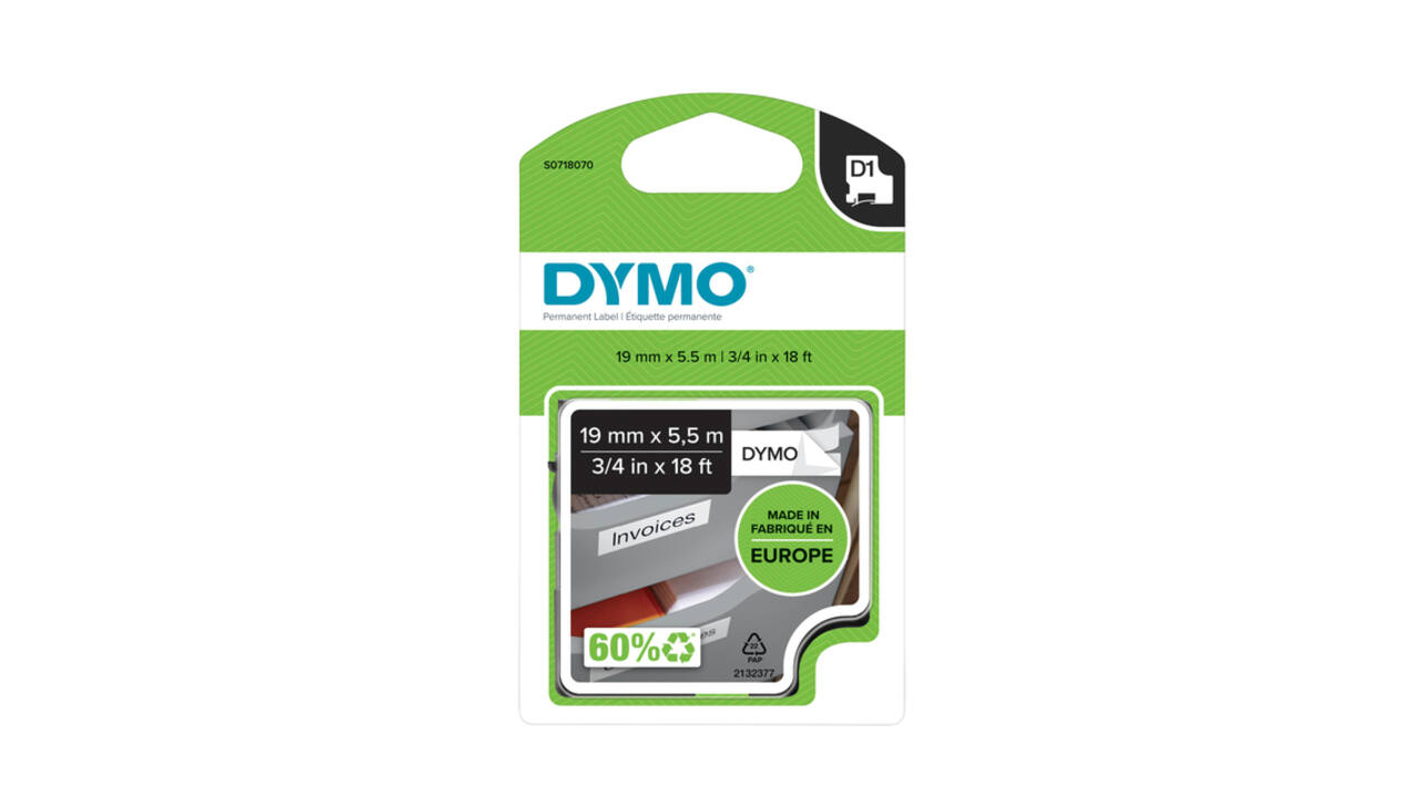 Labeltape Dymo LabelManager D1 polyester 19mmx5,5m zwart op wit