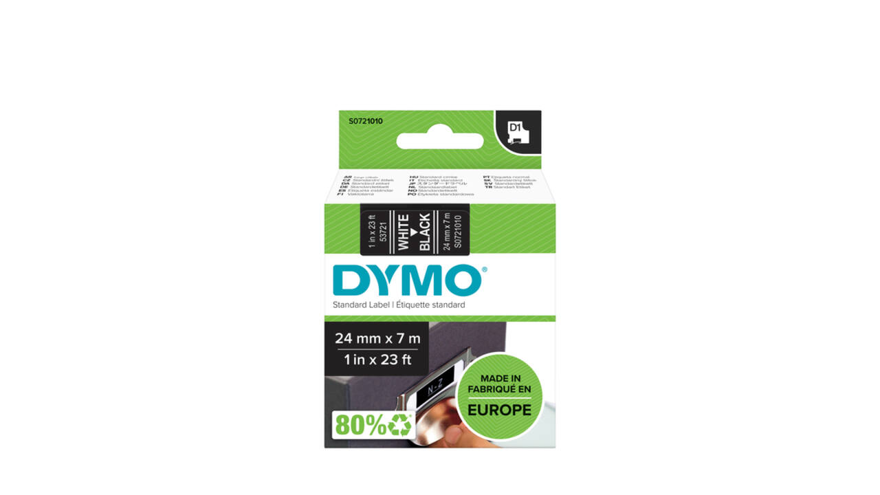 Labeltape Dymo LabelManager D1 polyester 24mm wit op zwart