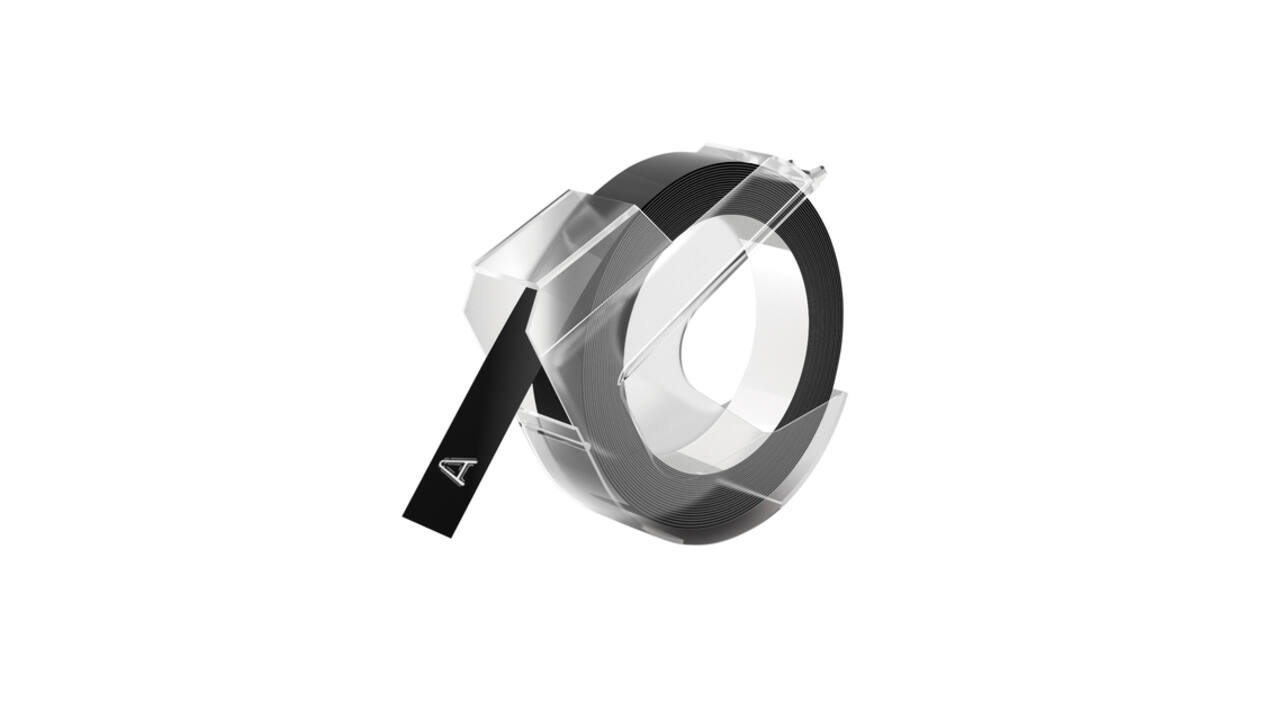 Reliëftape Dymo embossing plastic 9mm wit op zwart
