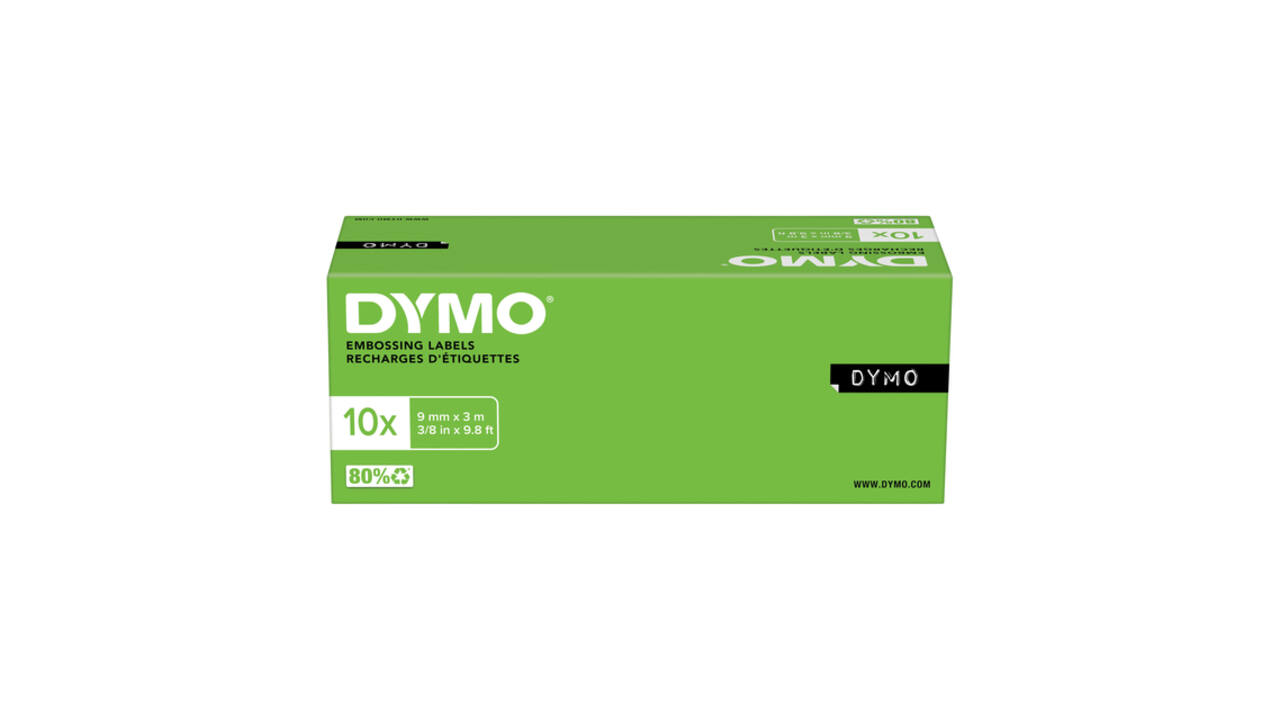 Reliëftape Dymo embossing plastic 9mm wit op zwart