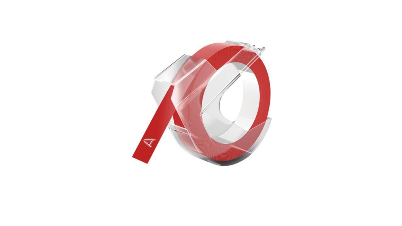 Reliëftape Dymo embossing vinyl 9mm wit op rood
