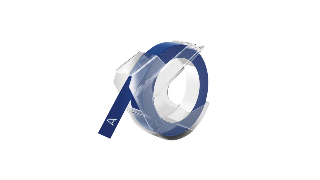Reliëftape Dymo embossing vinyl 9mm wit op blauw