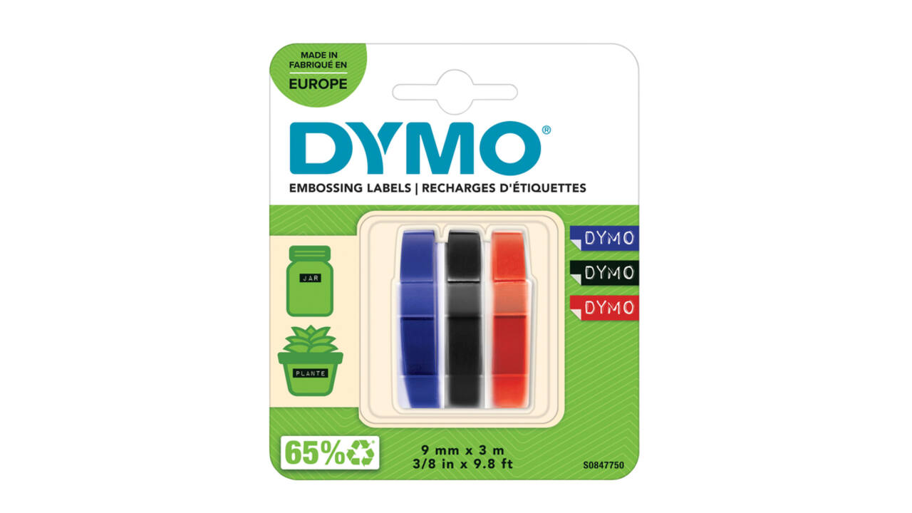 Reliëftape Dymo embossing vinyl 9mm assorti 3 stuks