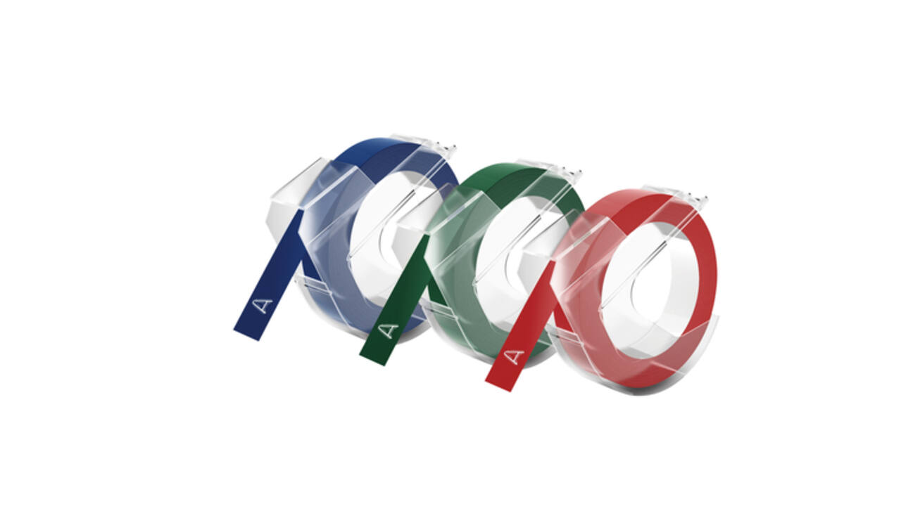 Reliëftape Dymo embossing vinyl 9mm assorti 3 stuks