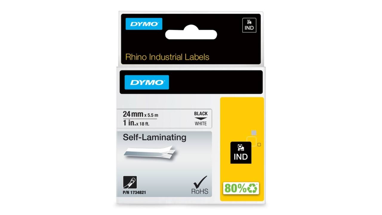 Labeltape Dymo Rhino industrieel zelflaminerend 24mm zwart op wit