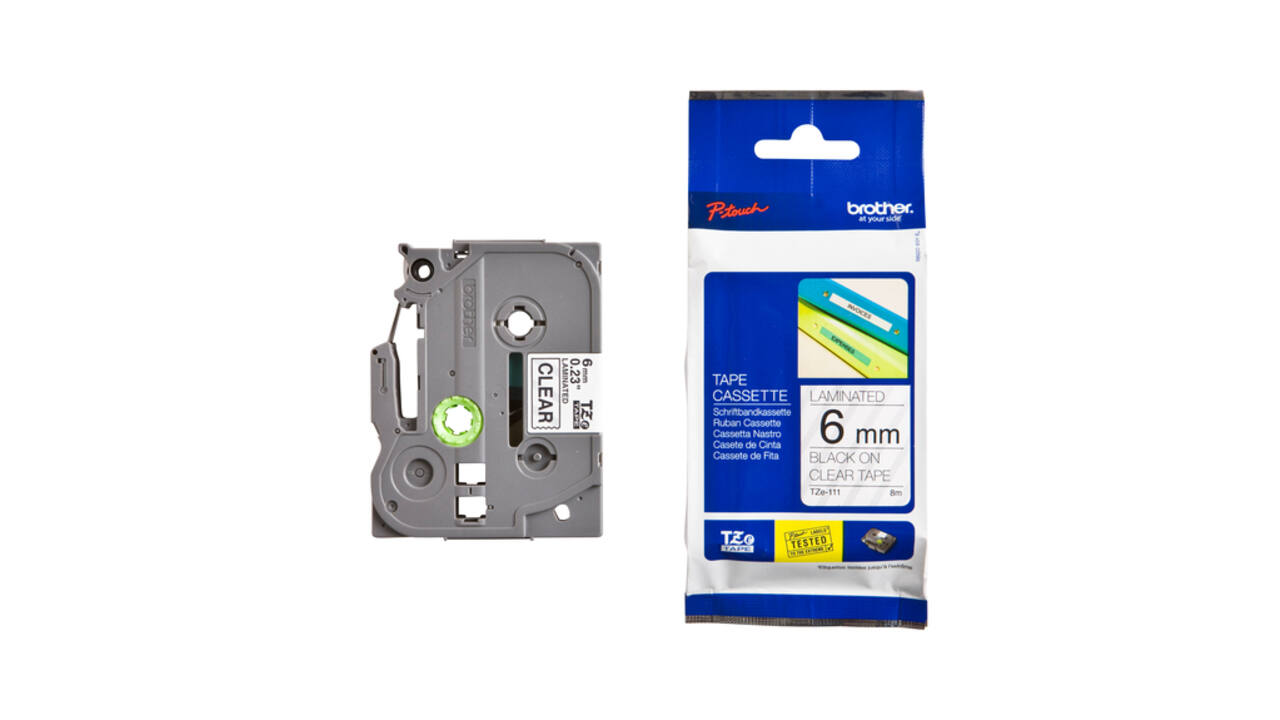 Labeltape Brother P-touch TZe-111 standaard 6mm zwart op transparant