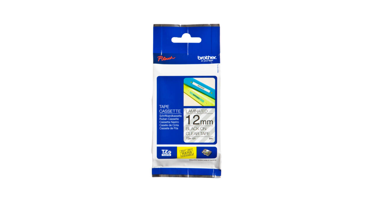 Labeltape Brother P-touch TZe-131 standaard 12mm zwart op transparant