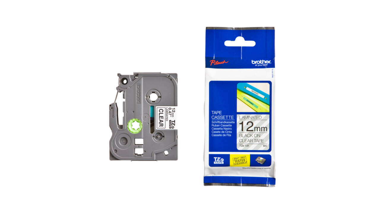 Labeltape Brother P-touch TZe-131 standaard 12mm zwart op transparant