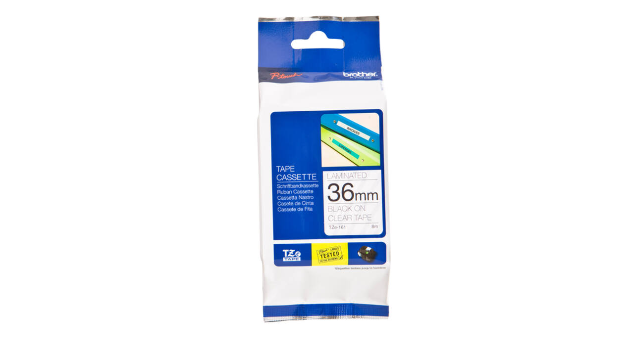 Labeltape Brother P-touch TZe-161 standaard 36mm zwart op transparant