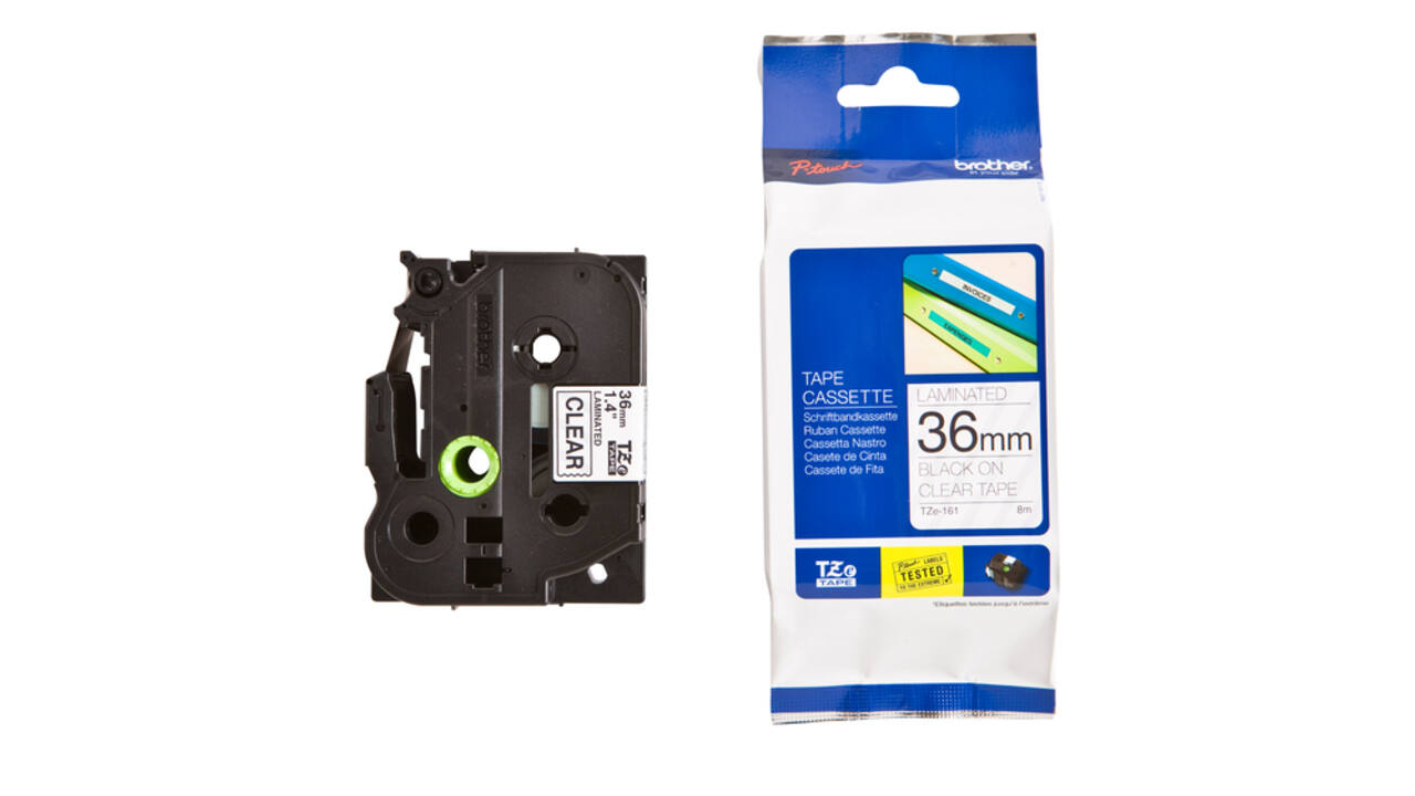 Labeltape Brother P-touch TZe-161 standaard 36mm zwart op transparant