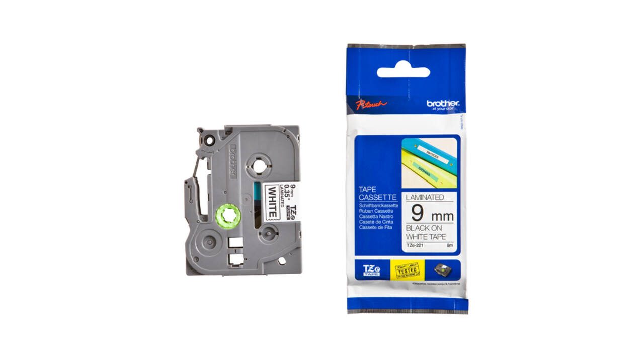 Labeltape Brother P-touch TZe-221 standaard 9mm zwart op wit
